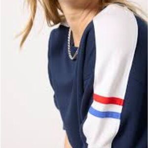 Evereve colorblock Navy Sweatshirt with Striped Sleeves